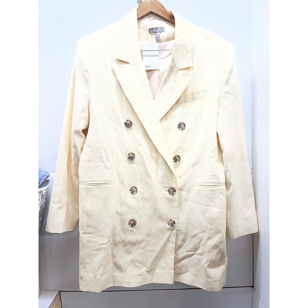 ASOS DESIGN Womens Double Breasted Cotton Blazer Beige Size US 12 NWT